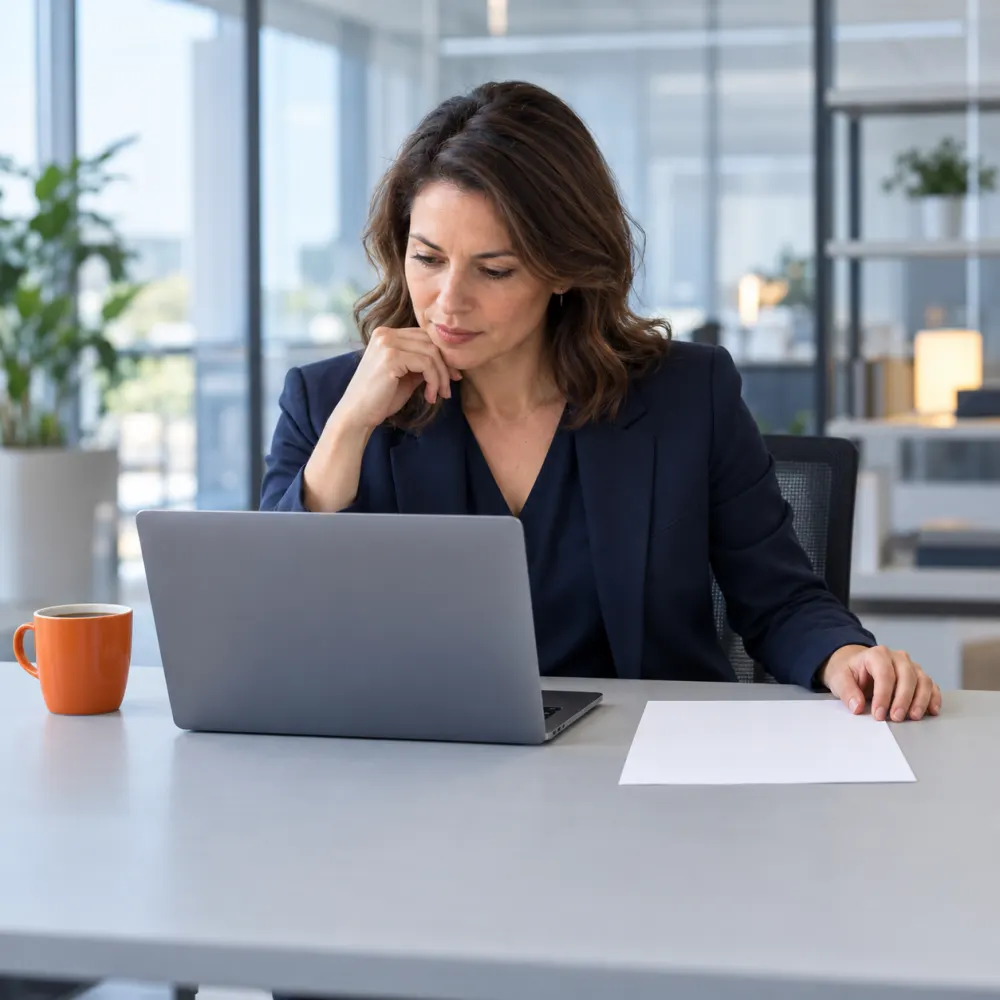 Procurement specialist comparing part listings on a laptop